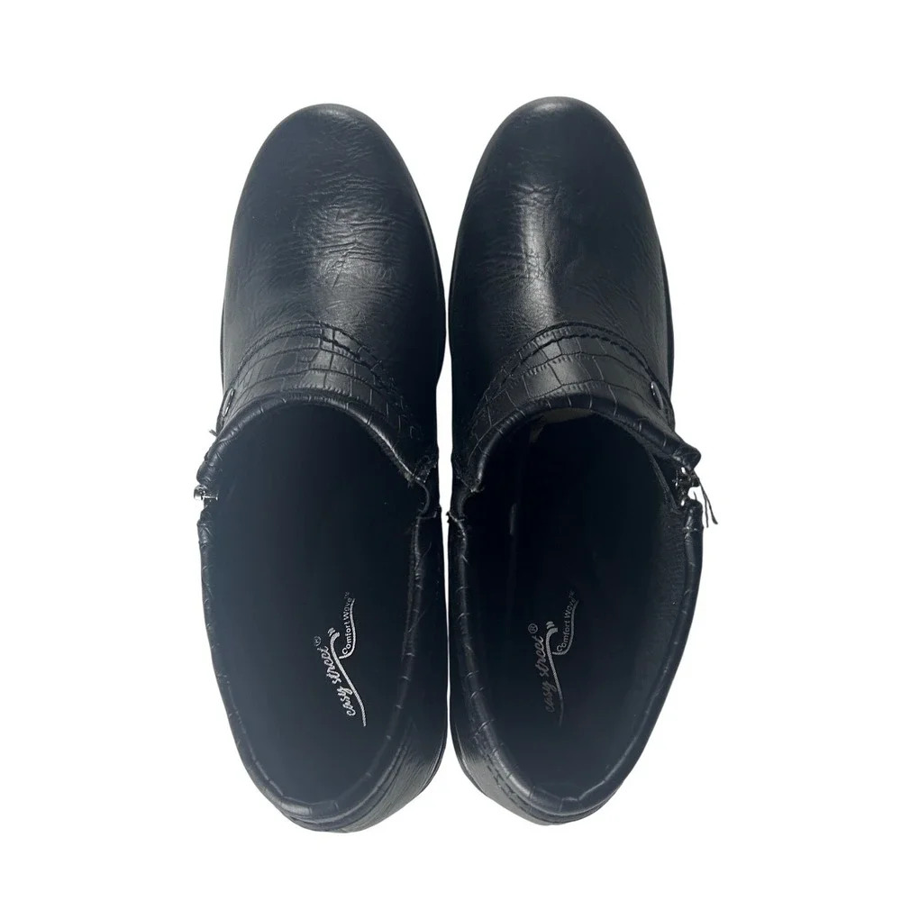 Easy Street Shoes Women's Darcy Comfort Black Croc Trim Zip Bootie 8.5 Slip On - Picture 8 of 11